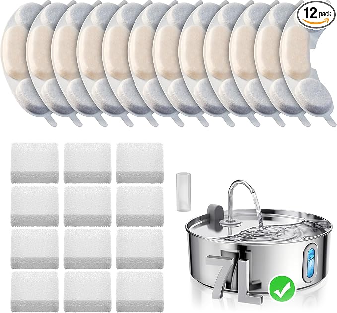 Smartoo Official 12 PCS Filters & 12 Sponge for 7L/236oz Dog Water Fountain | Incl. 1 Pump Holder Replacement for Smartoo Stainless Steel Pet Water Fountain, Durable & Genuine Filter Replacement.