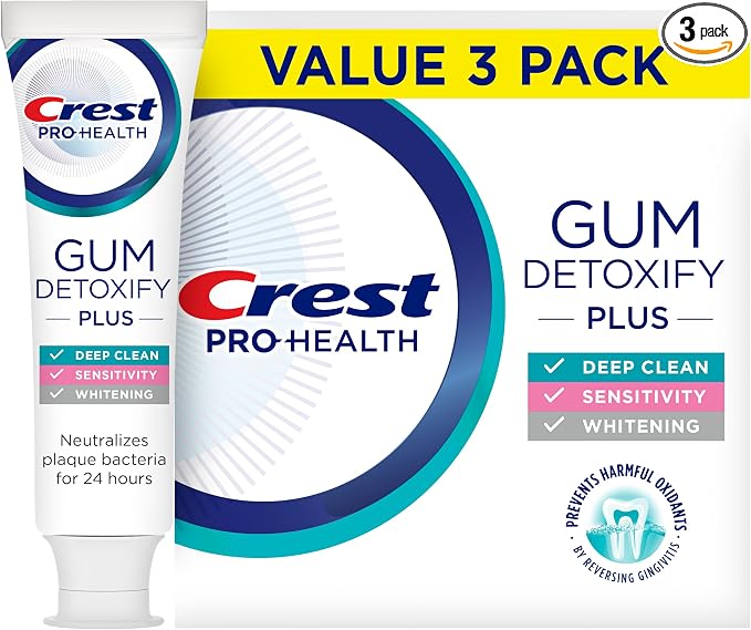 Crest Pro-Health Gum Detoxify Plus Toothpaste 4.5 oz Pack of 3 - Antibacterial Fluoride Toothpaste, Sensitivity Protection, Whitens Teeth, Anticavity, Plaque Control