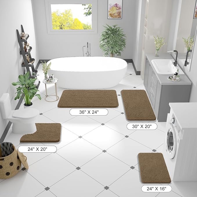 OLANLY Bathroom Runner Rugs 47x17, Extra Soft Absorbent Chenille Bath Rugs, Rubber Backing Quick Dry, Machine Washable Long Bath Mats for Bathroom Floor, Tub and Shower, Home Decor Accessories, Tan