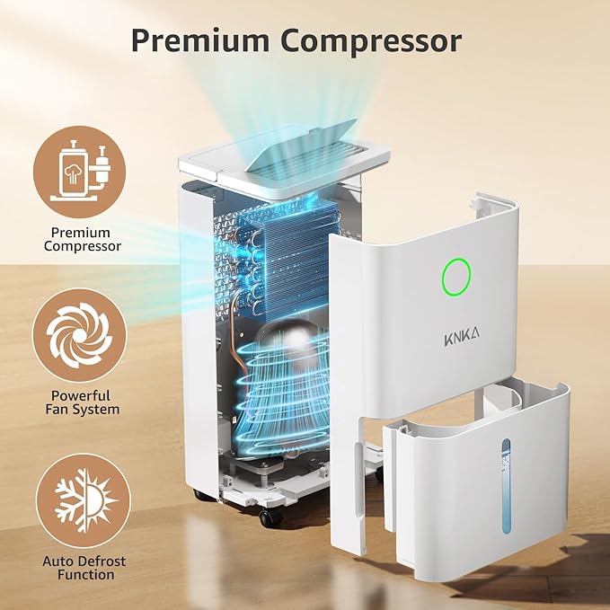 KNKA 1600 sq.ft Dehumidifiers for Basement, 21 Pint Dehumidifiers for Home with Drain Hose, Continuous Drainage, Washable Filter, Intelligent Humidistat for Bedroom, Bathroom, Large Home