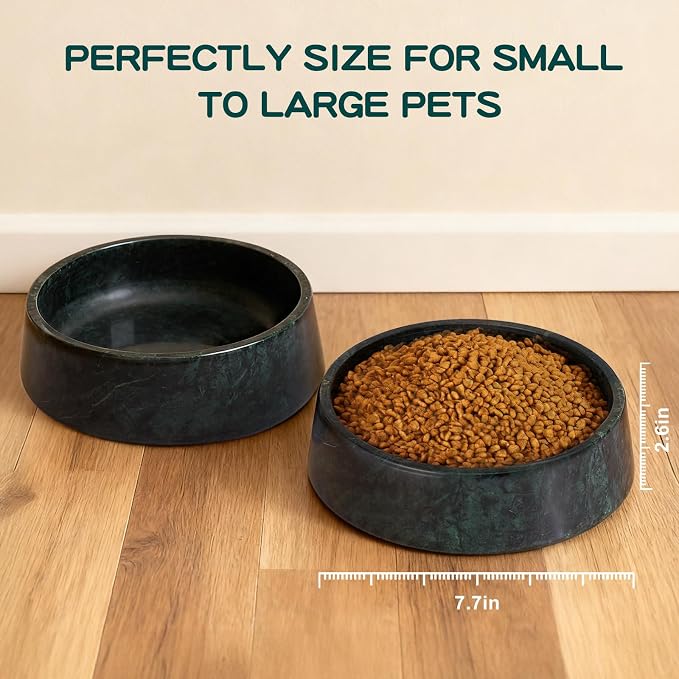 SAMAH Green Marble Dog Bowl, Non-Slip Non-Tipping Heavy Dog Food Bowl, Large Weighted Stone Dish, Natural Marble Dog Water Bowl, Easy to Clean, Gifts for Cat & Dog Lovers, Holds 6 Cups(6 lbs)