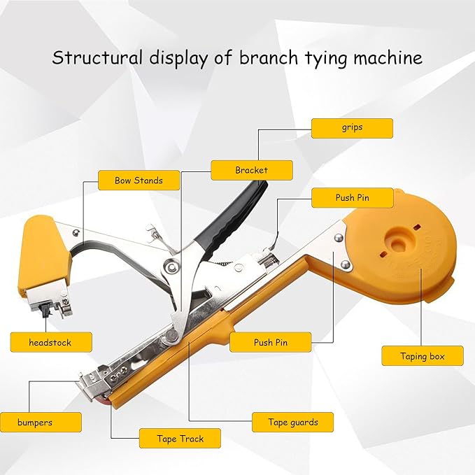 Plant Tying Machine Plant Tying Machine with Green Tape Plant Tape Gun Plant Tying Machine Tool Plant Strapping Machine Garden Agricultural Tools for Grape Tomato Cucumber Vine, Yellow