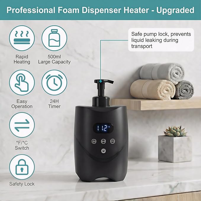 Professional Hot Lather Machine for Shaving, Smart Shaving Cream Warmer with 2×500ml Refillable Foam Bottles, Large Capacity Hot Foam Dispenser with LED Display for Home, Salon & Barber Shop (black)