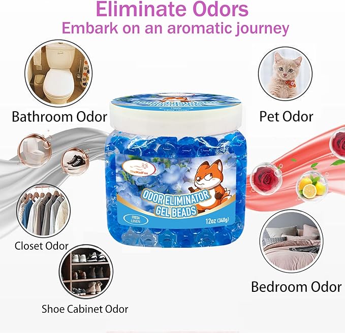 2 Pack Odor Eliminator Gel Beads, 12 oz, Scented Gel Air Freshener, Pet Odor Eliminator for Bathroom, Closet, Pet Area & RVs, Lasts 90 Days for Improved Home Fragrance, Fresh Linen