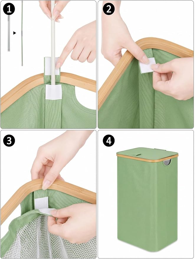 iEGrow Laundry Basket with Lid, 110L Large Laundry Hamper with Banboo Handle, Dirty Clothes Hamper with Removable Inner Bag for Laundry Room Organization- Green