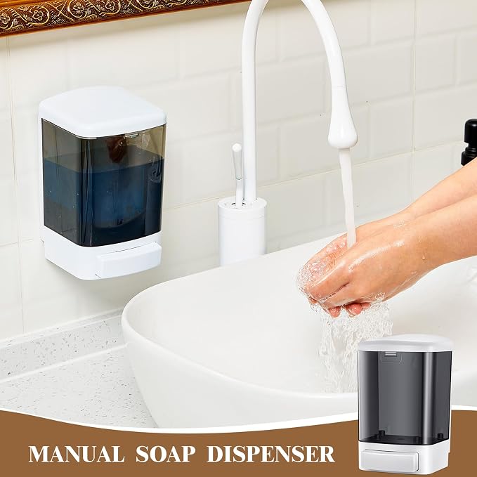 Hushee Manual Soap Dispenser 33.8oz / 1000ml Kitchen Bathroom Plastic Refillable Wall Mounted Commercial Soap Dispenser for Liquid Containers Shampoo Gel Chamber Hotel Restaurant(Black)