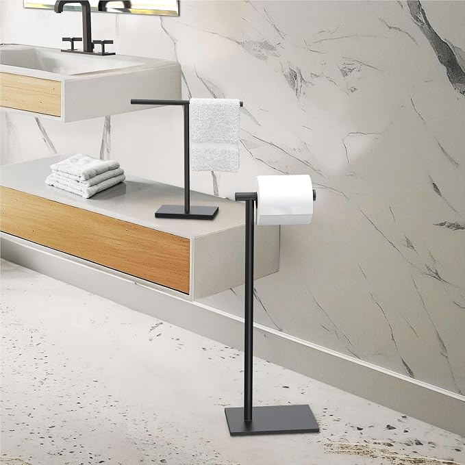 Gatco 1431MX Modern Square Base Toilet Paper Holder Stand, Matte Black, 22.25"H