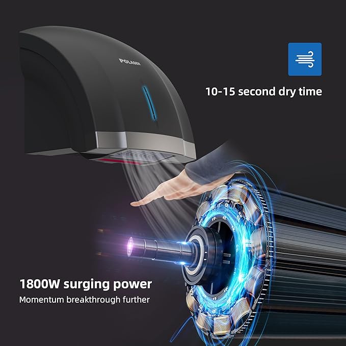 Hand Dryer Commercial Black Pack of 2 110V Automatic Compact High Speed Air Wiper Dryer ADA Compliant for Industry Business Restrooms