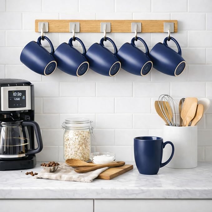 AmorArc 12oz Coffee Mugs Set of 6, Large Ceramic Coffee Mugs for Men, Women, Dad, Mom, Modern Coffee Cups With Handle For Tea,Latte,Cappuccino,Cocoa. Dishwasher&Microwave Safe, Matte Blue