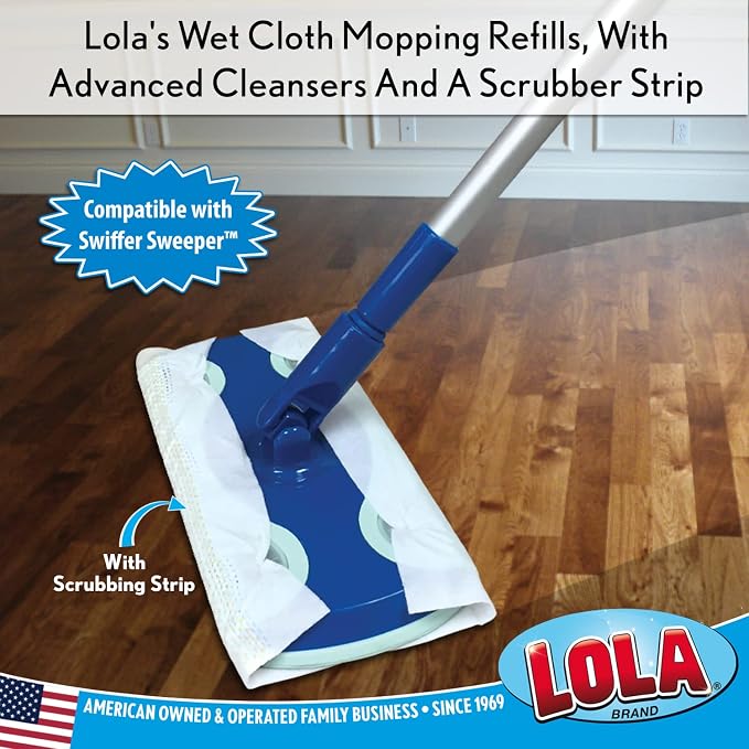 LOLA Wet Mopping Pad Refills, 72 Pack, Swiffer Sweeper Compatible w/ Scrubbing Strip, Fresh Citrus Scent