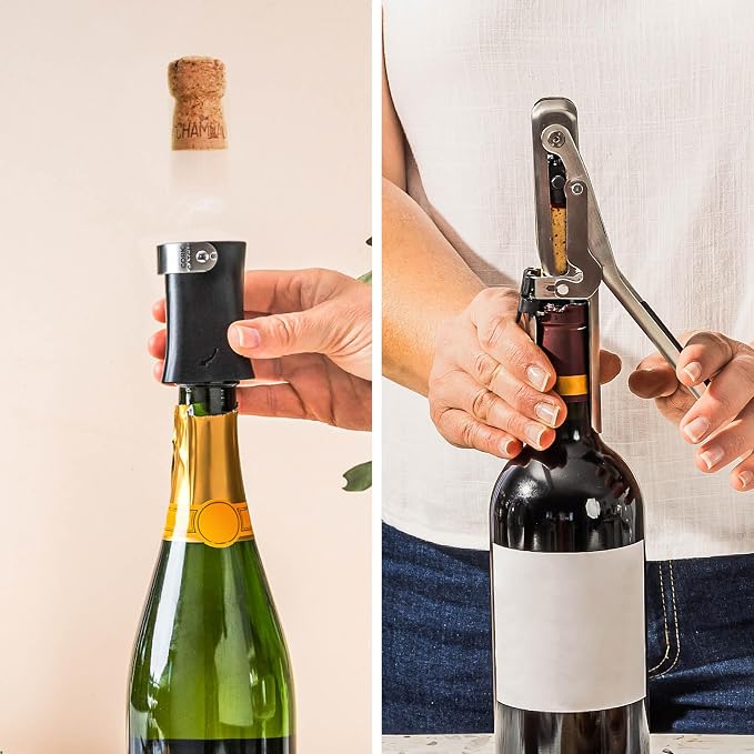 Dreamfarm Bar Tools Bundle | Champop Fast, Easy & Safe Champagne Cork Popper and Winopen Automatic Pocket Wine Corkscrew
