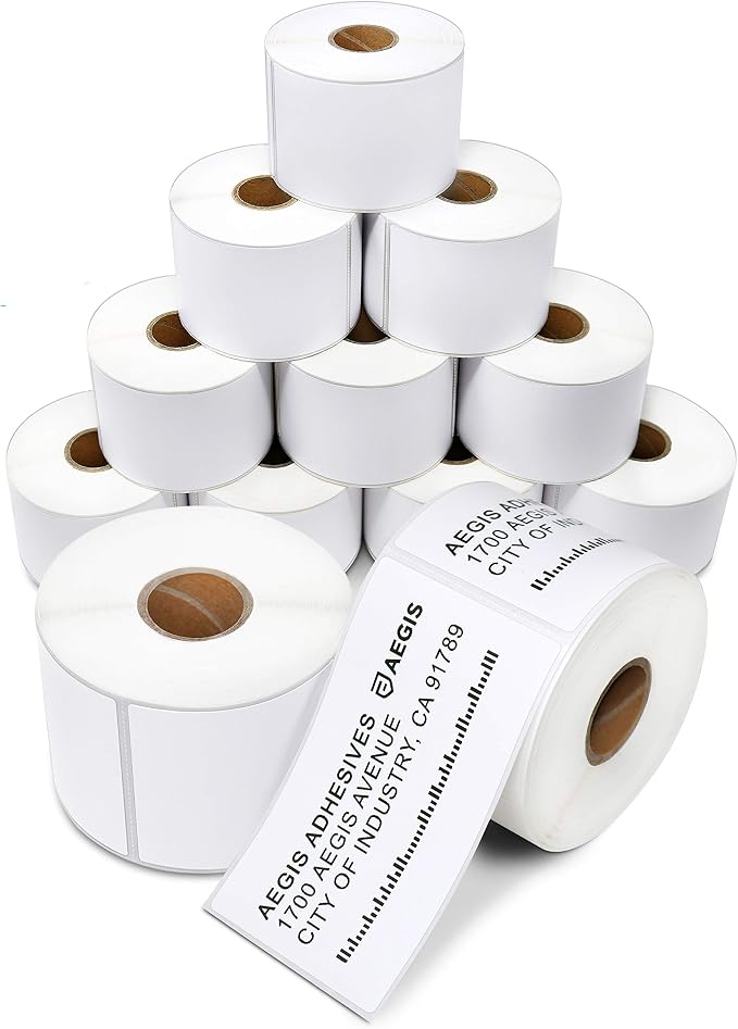 Aegis Adhesives - 2.25" X 4" Direct Thermal Labels (4200 Count, 12 Rolls) - Shipping and Return Address Postage Labels for Small Packages - Compatible with Zebra and Rollo Printers