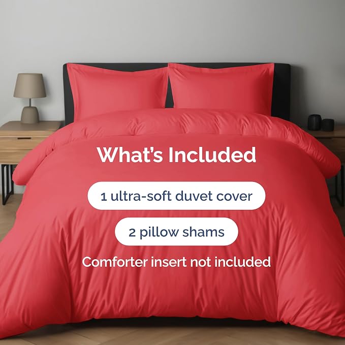 Duvet Cover Cal King Size Set - Extra Soft Cal King Duvet Cover 104" x 98" with 2 Pillow Shams for Women, Men, Kids & Teens - Hotel Luxury w/ Zipper Closures & Ties - Comfy, Cozy & Breathable (Red)