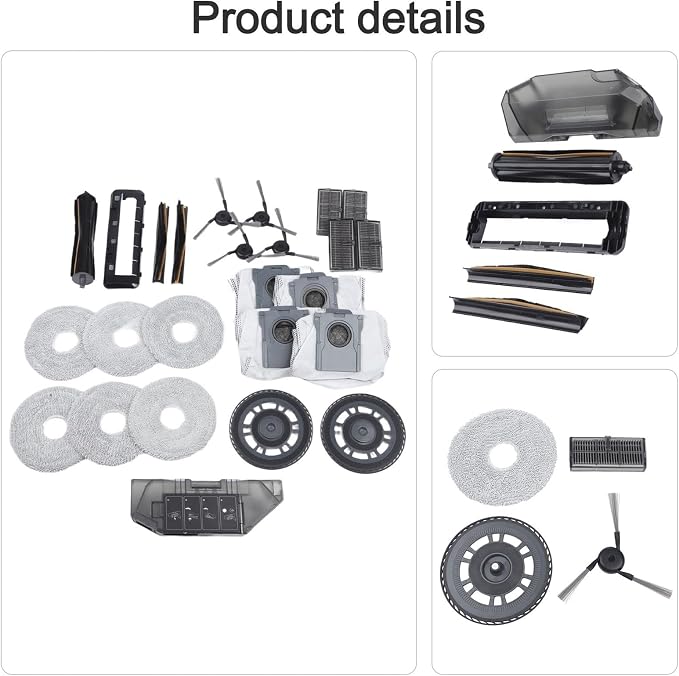 Replacement Parts Kit,For Mova P10-Pro Ultra,For P50-Pro Ultra Robot Vacuum | Includes for tricut Main Brush, Side Brushes, HEPA Filters, Mop Cloths & Dust Bags