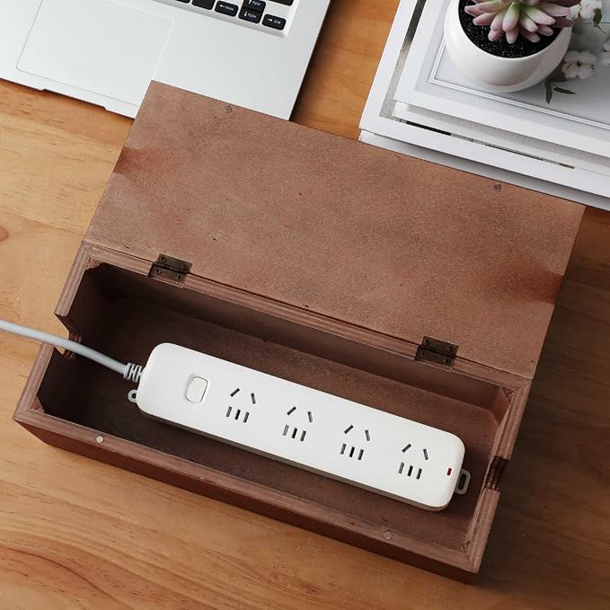 3 Pcs 3 Size Wooden Cable Box Organizer Set with 130 Pcs Cable Management Kit, Desk Cord Hider Cord Holder to Hide Wires Power Strips(Walnut Color)