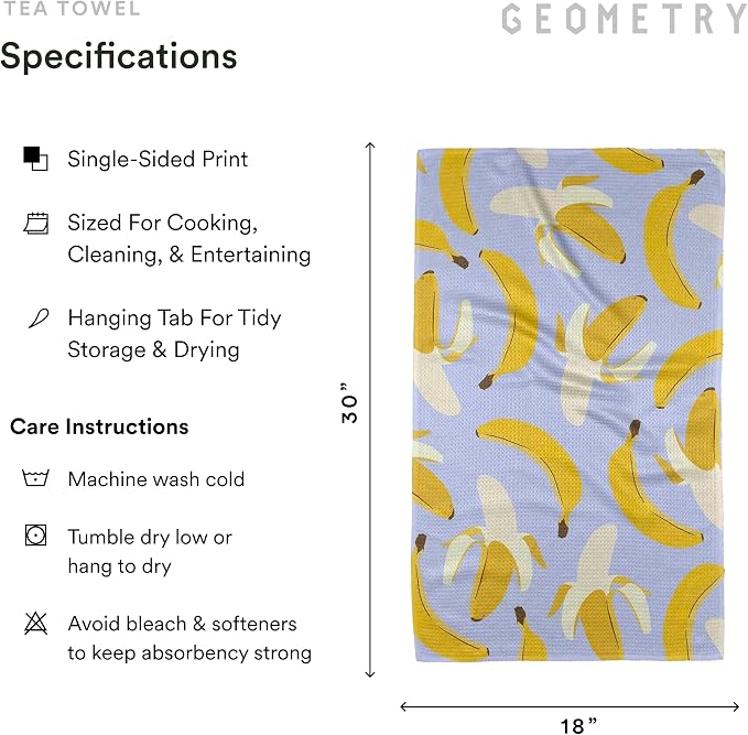 GEOMETRY Spring Kitchen Towels - Quick Dry Microfiber Cloth Spring & Summer Dish Towels for Kitchen Drying - Premium Quick Dry Towel - Cute Bananas, 18" x 30" - 1-Pack