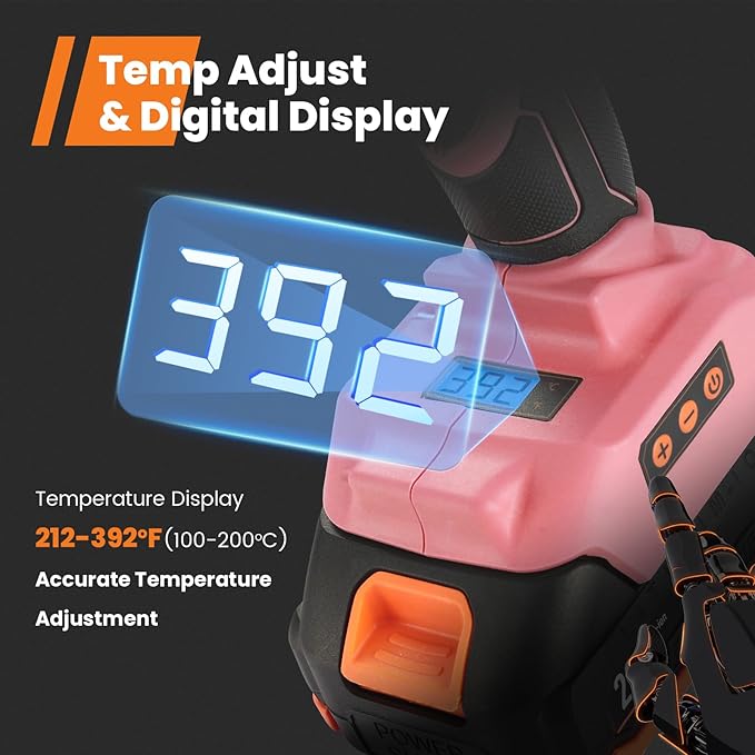 Full Size Cordless Glue Gun, GoGonova 20V Temp Adjust LCD Digital Display Fast Heating Accurate Dual Temp, Dripless Full Size Heavy Duty Hot Gun Kit with 12 Pcs Sticks (Battery Included)