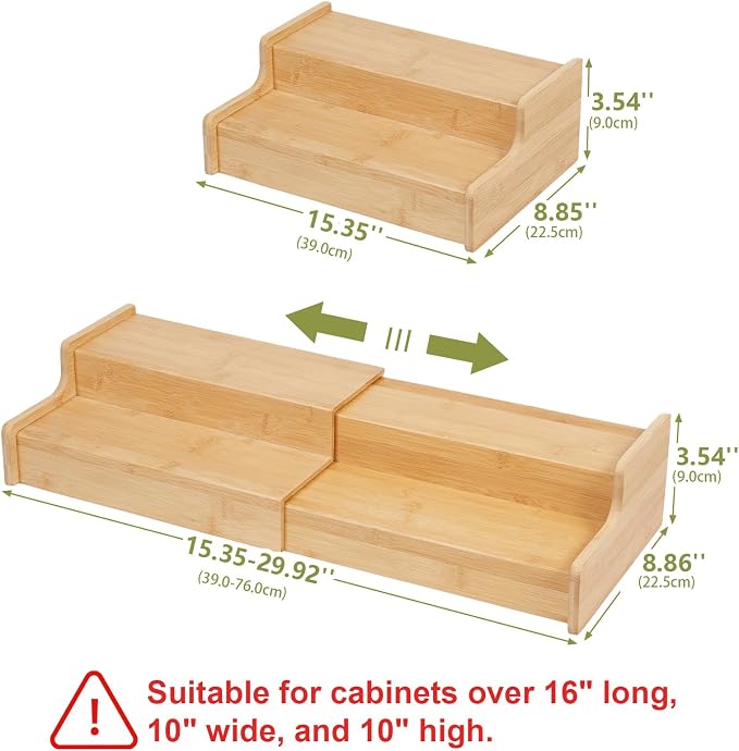 Hongtamoya 2-Tier Expandable Bamboo Mug Holder Coffee Mug Rack Organizer for Countertop, Multi-Functional Mug Display Shelf for Coffee Bar, Kitchen, and Home (15.35"~29.92")