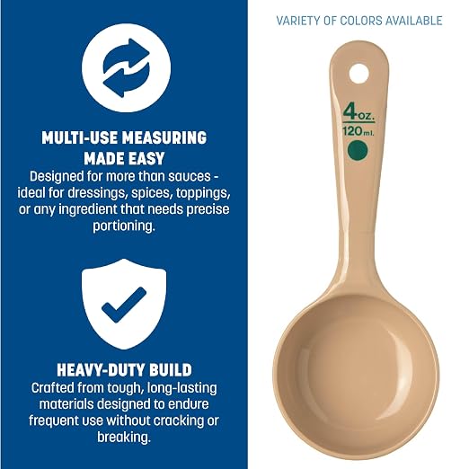 Carlisle FoodService Products Measure Miser Solid Spoon Measuring Spoon with Short Handle for Kitchens, Plastic, 4 Ounces, Beige
