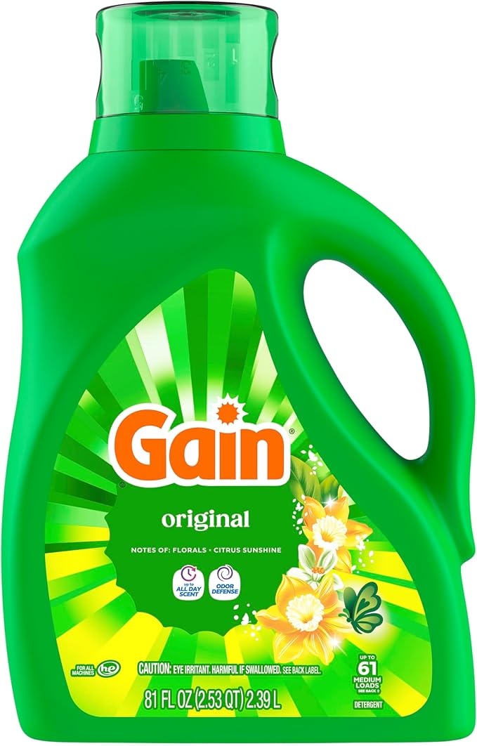Gain Liquid Laundry Detergent with Odor Defense, Original Scent, Laundry Soap For HE Washing Machines, 81 fl oz, 61 Loads (Packaging May Vary)