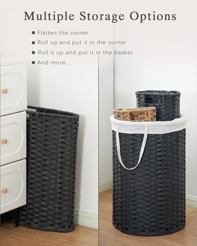 SETVSON Laundry Hamper with Lid 23.8 Gal Handwoven Laundry Basket Black | The lid hides dirty clothes, keeping spaces neat and fresh. 90 L Large Capacity, Stylish Design with Handles Easy Transport