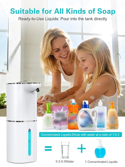 Bomivoi 2 Pack Automatic Liquid Soap Dispenser, Rechargeable Touchless Soap Dispenser, Digital Display, 6-Level Adjustable, 380mL Wall Mount Countertop Hand Soap Dispenser for Bathroom Kitchen Sink