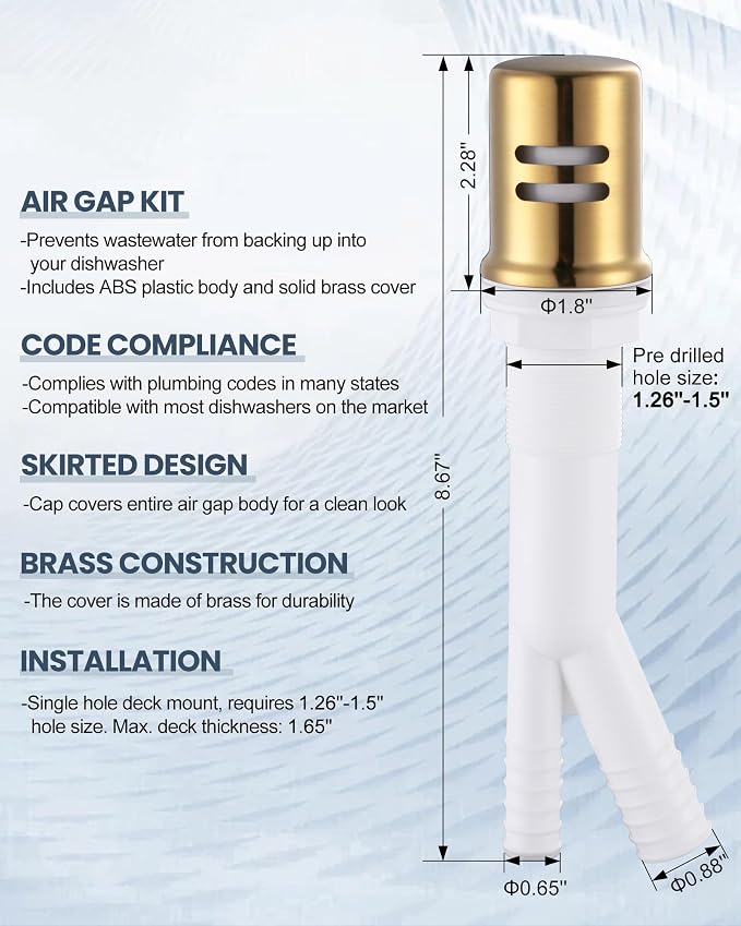 Kitchen Faucet with Air Gap: WOWOW Stainless Steel Kitchen Sink Faucet and Dishwasher Air Gap Kits for Kitchen Sink 2 or 4 Hole, Brushed Gold Kitchen Faucet Combo with Sprayer