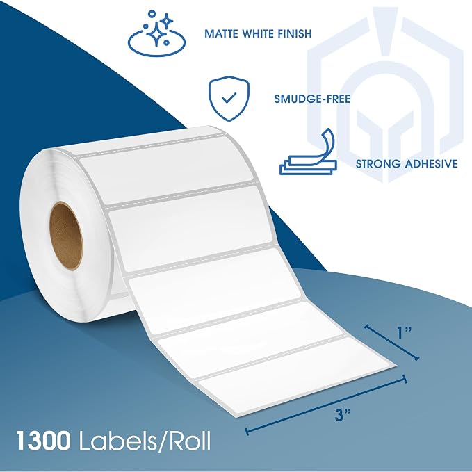 Spartan Industrial - 3" X 1" Direct Thermal Labels (13000 Count, 10 Rolls) - Inventory Barcode Labels, SKU Stickers, and Shelf Identification - Compatible with Zebra and Rollo Printers