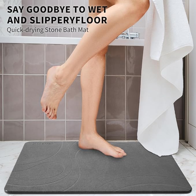 XMarrat Large Stone Bath Mat, Super Absorbent Diatomaceous Earth Bath Mat Large, Quick Drying Non-Slip Diatomite Stone Bath Mats for Bathroom, Easy to Clean (Dark Grey, Extra Large 31.5" x 19.7")