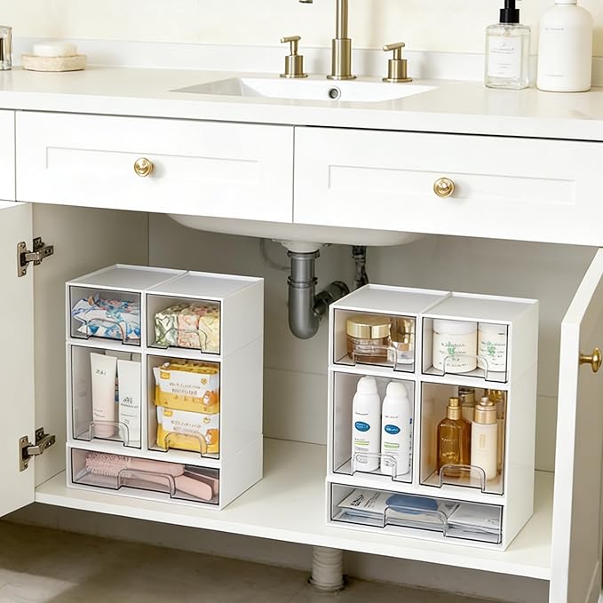 Vtopmart Stackable Storage Drawers Set of 5, Plastic Organizer Bins for Baby Bottle, Beauty Supplies Storage, Ideal for Kichen Countertop, Vanity, Bathroom, Cabinet, Pantry Organization,White