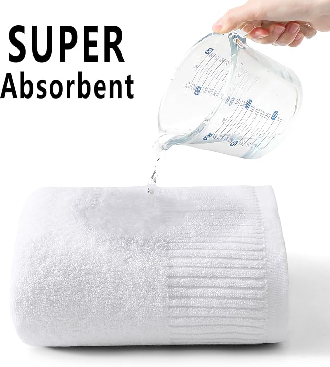 YTYC 27.5x55 Bath Towels Set,100% Cotton,650GSM,White,6-Pieces | Ultra Soft,Highly Absorbent, 2 Bathroom Towels,2 Hand Towels, 2 Washcloths, Towels for Bathroom, Gym, Spa,Pool
