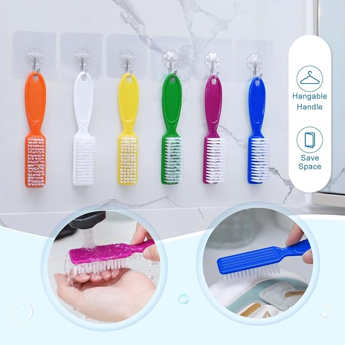 Patelai 200 Pcs Handle Grip Nail Brush Bulk Fingernail Brushes Pedicure Brush for Feet, Toes and Cleaning Fingernail(6 Colors)