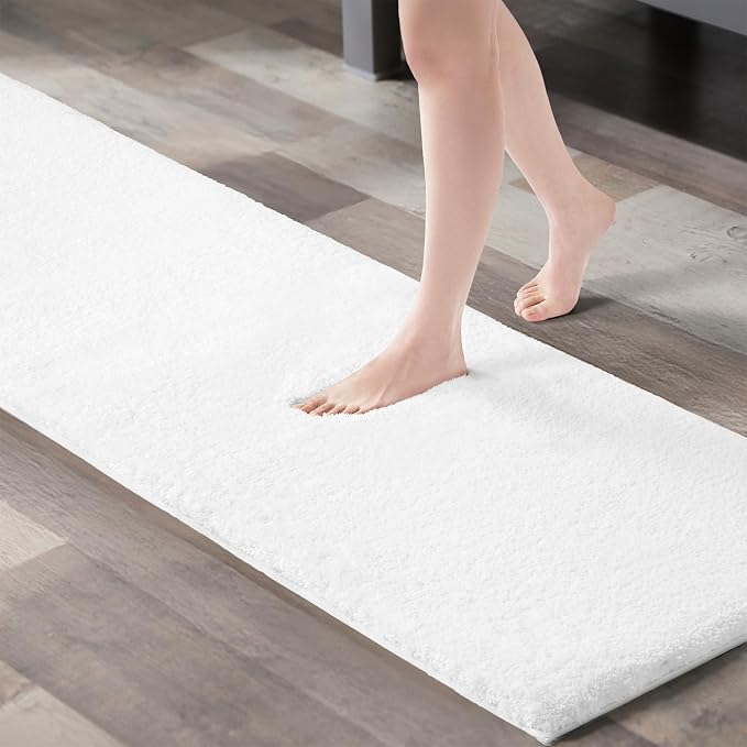 MADISON PARK SIGNATURE Marshmallow Bathroom Rug Non Slip, Luxrurious Plush Mat, Absorbent, Quick Dry, Spa Design Bath Room Décor, 24x72, White