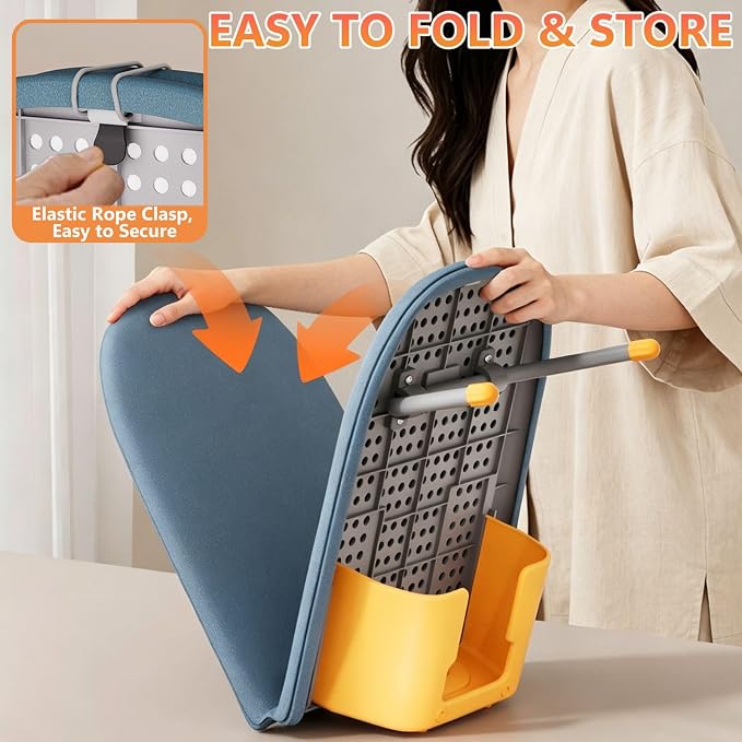 Small Ironing Board with Iron Holder, Tabletop Ironing Board with Iron Rest Pad, Compact Foldable Iron Board for Travel Home with Protective Press Cloth Sapce Saving (Blue)