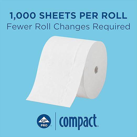 Compact by Georgia-Pacific PRO Coreless 2-Ply Recycled Toilet Paper, White, 1000 Sheets Per Roll, 36 Toilet Tissue Rolls Per Case, 19375