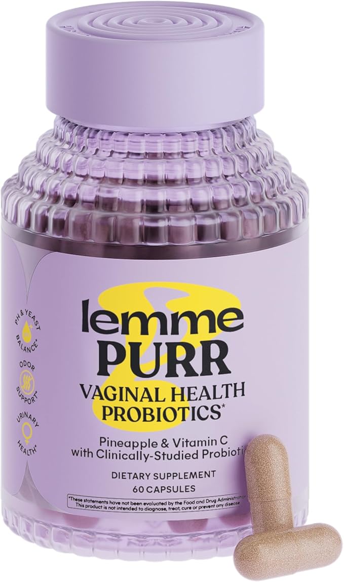 Lemme Purr Vaginal Probiotics for Women - Promotes pH Balance, Healthy Vaginal Odor & Urinary Tract Health w/Lactobacillus Blend, Clinically Tested Strains, Pineapple & Vitamin C - 60 Veggie Capsules