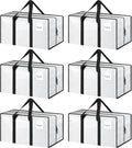 6 Pack Extra Heavy Duty Large Moving Bags with Strong Zipper, White | Comfortable Handles, Sturdy & Durable Clothes Storage Bags Totes Bins, Blue Packing Moving Boxes for College Supplies