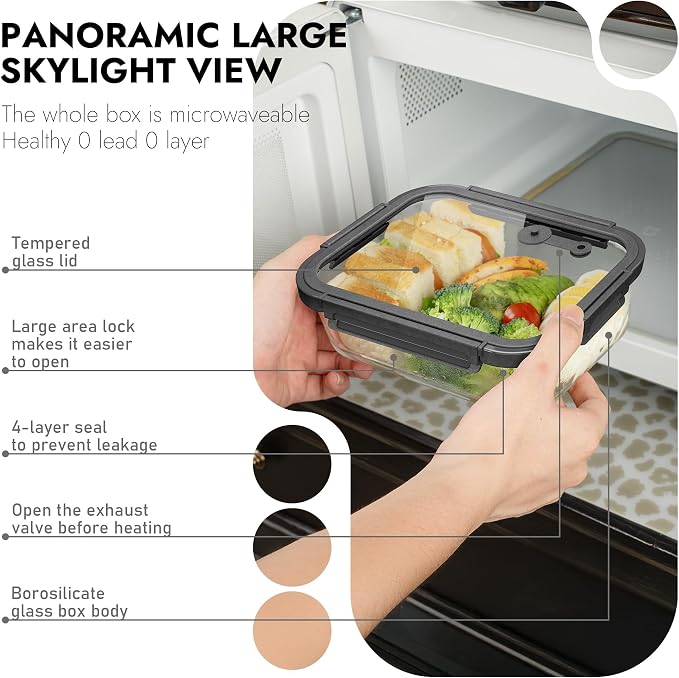 10-Pack Glass Food Storage Containers with Tempered Glass Lids – Borosilicate, Airtight, Oven-Safe (-4°F~950°F), BPA-Free, 4.4 & 1.6 Cup, Leak-Proof, Dishwasher Safe (Gray)