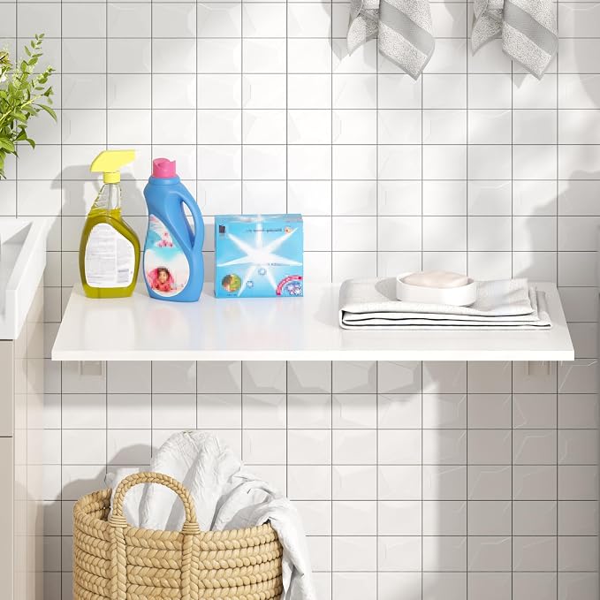 Need Wall Mounted Folding Table for Office Laundry | 30x20 IN Fold Down Wall Mount Desk Folding Wall Table for Small Apartments, Garage&Ironing Station, White&White Frame
