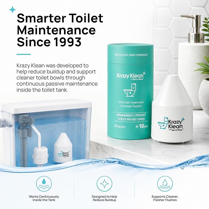 Krazy Klean Automatic Toilet Cleaner - Continuous Flush Cleaning System - Helps Reduce Buildup & Stains - Easy Install, No Daily Scrubbing - 1 Count