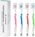 4 Pack Toothbrushes for Adults - Individually Wrapped Medium Bristle Toothbrushes with Covers - Multi-Color Pack - Convenient & Affordable Dental Care for Travel, Hotels, Airbnb, Missions & More