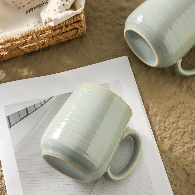 HASENSE Porcelain Coffee Mugs Set of 4, 15 Oz Reactive Glaze Coffee Cups with Handle, Large Tea Cup for Latte, Cappuccino & Hot Chocolate, Dishwasher & Microwave Safe, Sage Green
