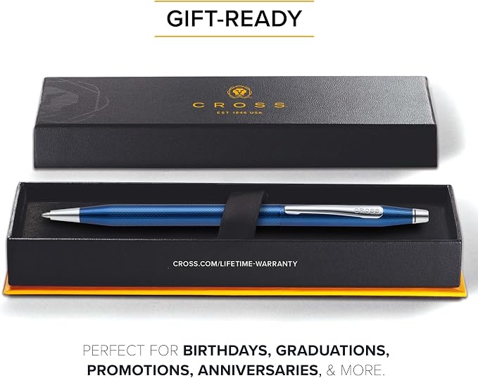 Cross Classic Century Translucent Cobalt Blue Engraved Diamond Pattern Ballpoint Pen - Refillable Pen for Effortless Writing - Black Ink - Durable Construction - Premier Distinctive Look