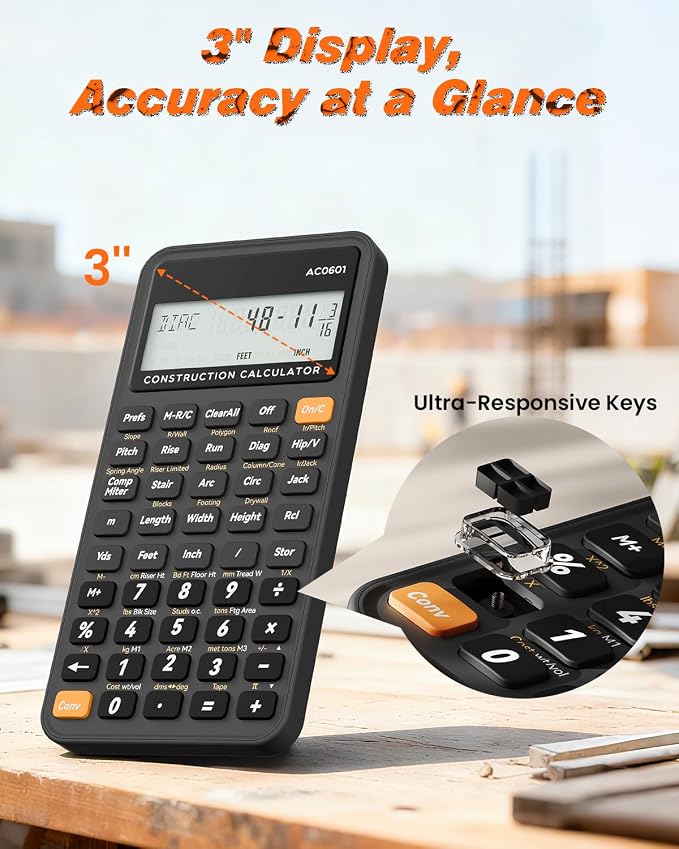 Construction Calculator Industrial & Scientific ROATEE Engineering Calculator for Contractor, Concrete Pocket Feet-inch-Fraction Calculators Carpenter, Estimator, Builder, Framer, Remodeler, Renovator