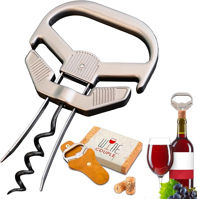 Ah So Wine Opener for Vintage Bottles, Old Wine Corkscrew with Portable Leather Case, Two Prong Cork Puller, for Wine Connoisseurs & Collectors to Uncork, Ideal Gifts for Wine Lovers (classic)