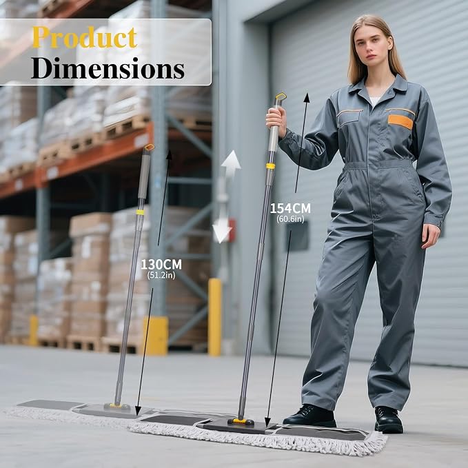 Masthome 36" Commercial Mop, Heavy Duty Industrial Floor Mop with 2 Microfiber Pads, 60" Adjustable Large Dust Mop,Wet Dry Flat Mops for Office Garage Warehouse Factory Mall