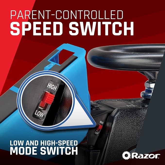 Razor Crazy Cart Shift Electric Go Kart for Kids Ages 6+ - 12V Drifting System, High/Low Speed Switch, Simplified Drifting, Riders up to 120 lbs, Black/Blue