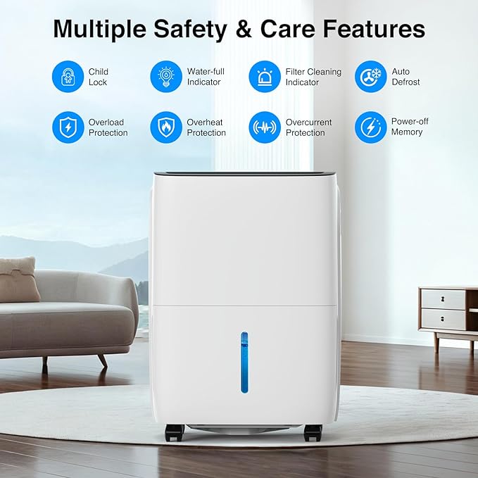 ZAFRO 5000 Sq.Ft Dehumidifiers for Home and Basement with Drain Hose, Energy Saving Max 80 Pints Dehumidifier with Auto or Manual Drainage, Auto Defrost, Three Modes, 24Hrs Timer