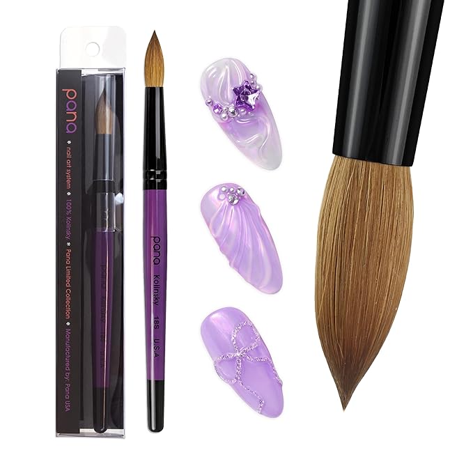 Pure Kolinsky Hair Acrylic Nail Brush - Round Shape Black Ferrule with Purple Wood Handle (Size 18)