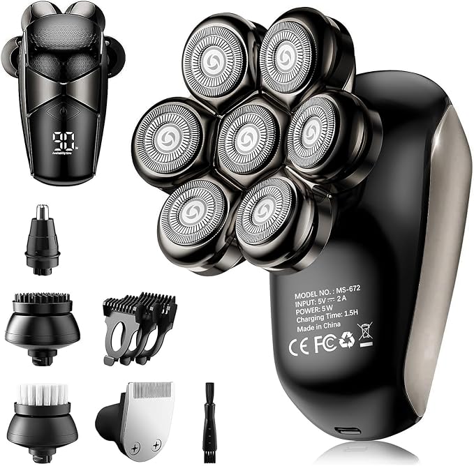 SHPAVVER Head Shavers for Bald Men: 5-in-1 Upgraded Electric Razor - IPX7 Waterproof Shaving Grooming Kit for Balder - Turbo Speed & Precision Blades Valentine's Day (Ink Black)